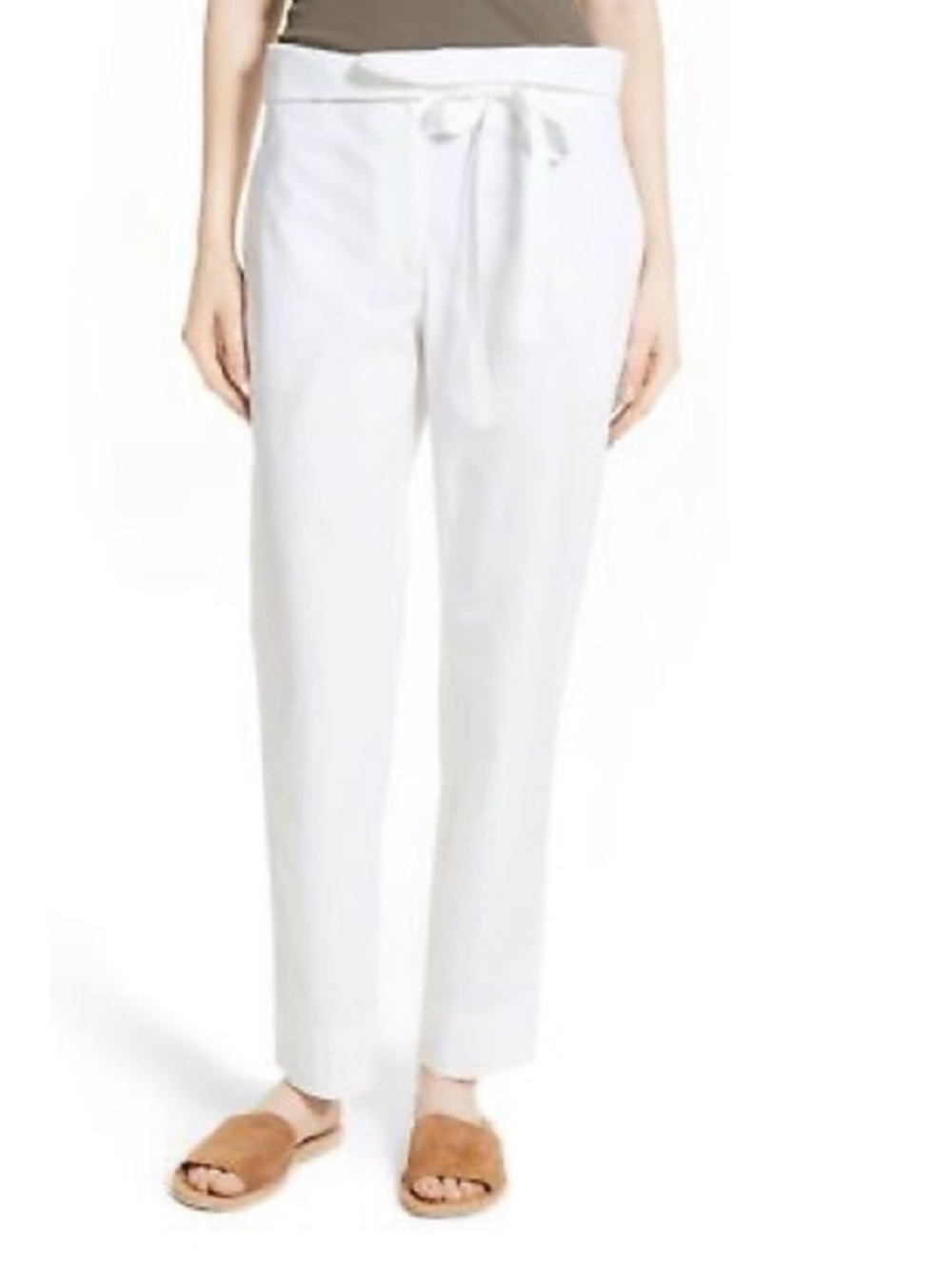 Theory Gunilla White Light Poplin Cotton Pants Size 6 Paper Bag Waist New NWT